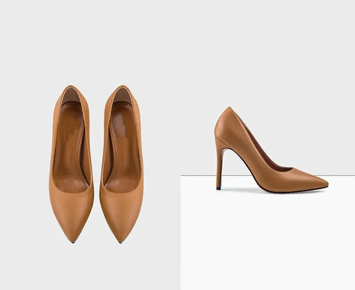 Women's Pointed Leather Heel Pumps AS93