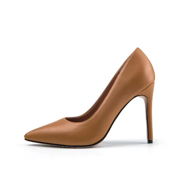 Women's Pointed Leather Heel Pumps AS93