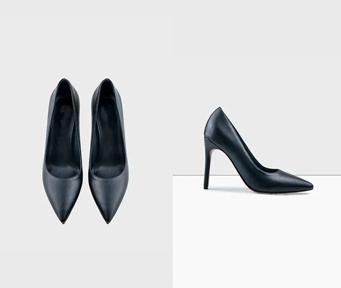 Women's Pointed Leather Heel Pumps AS93
