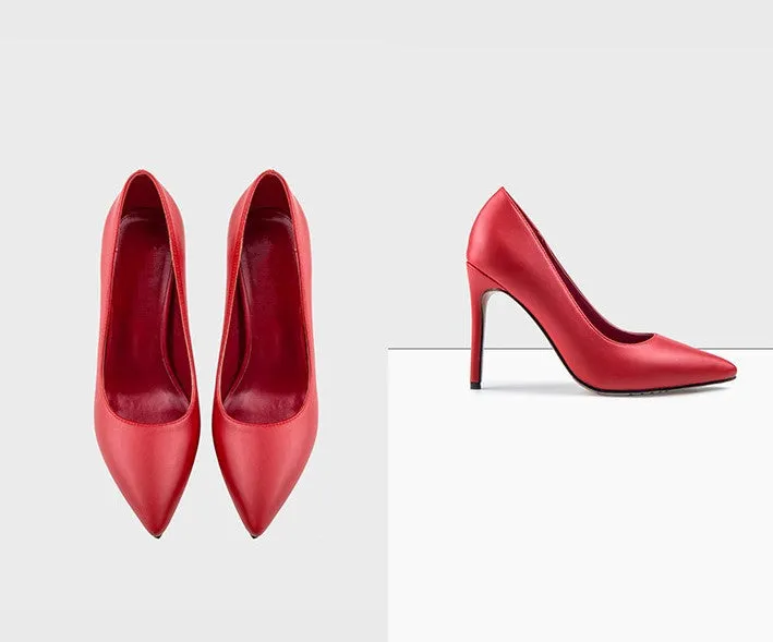 Women's Pointed Leather Heel Pumps AS93
