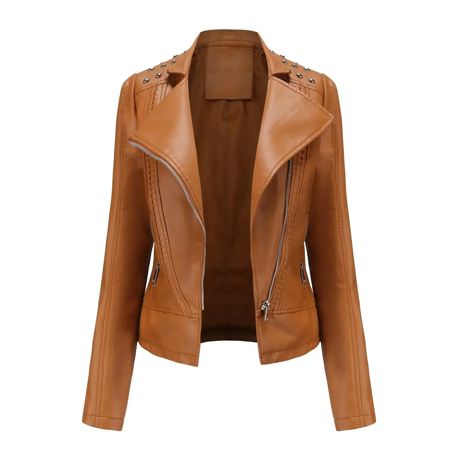 Women's Punk Rivet  Collar Slim Casual Ladies Leather Jacket
