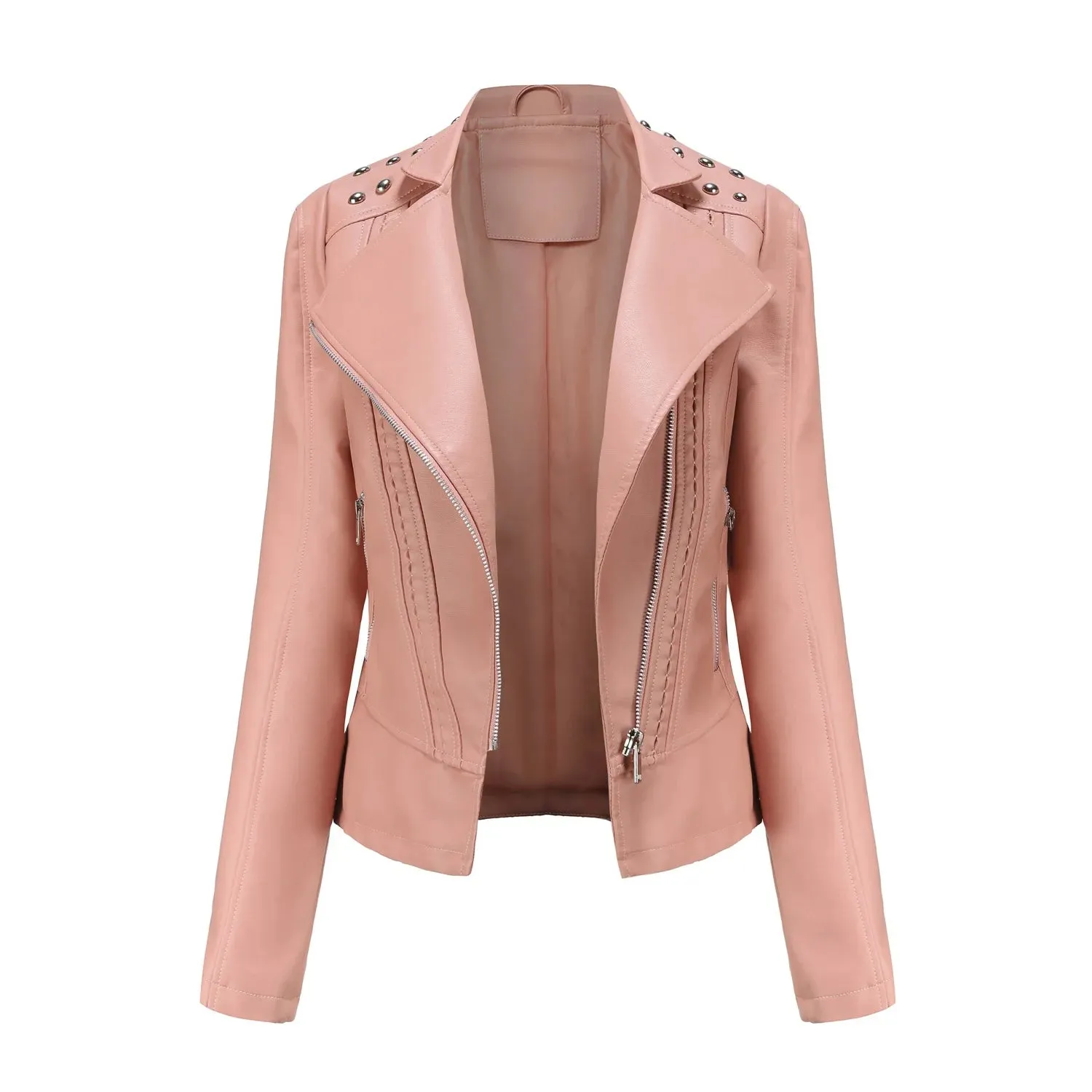 Women's Punk Rivet  Collar Slim Casual Ladies Leather Jacket