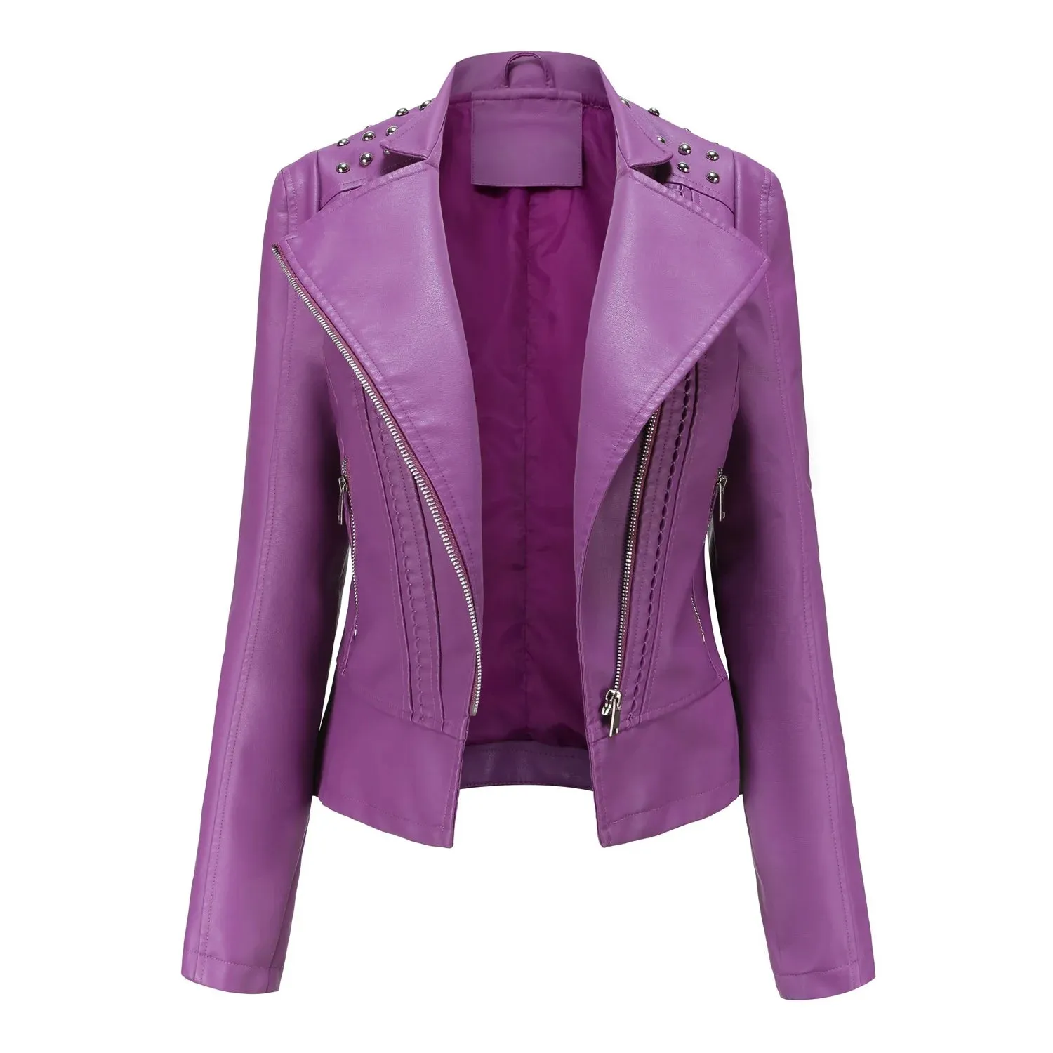 Women's Punk Rivet  Collar Slim Casual Ladies Leather Jacket