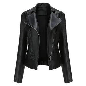 Women's Punk Rivet  Collar Slim Casual Ladies Leather Jacket