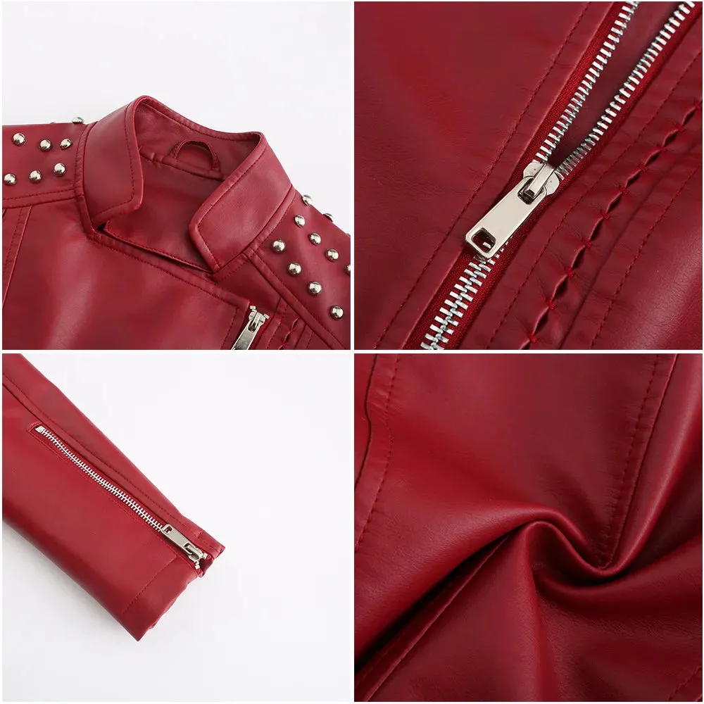 Women's Punk Rivet  Collar Slim Casual Ladies Leather Jacket
