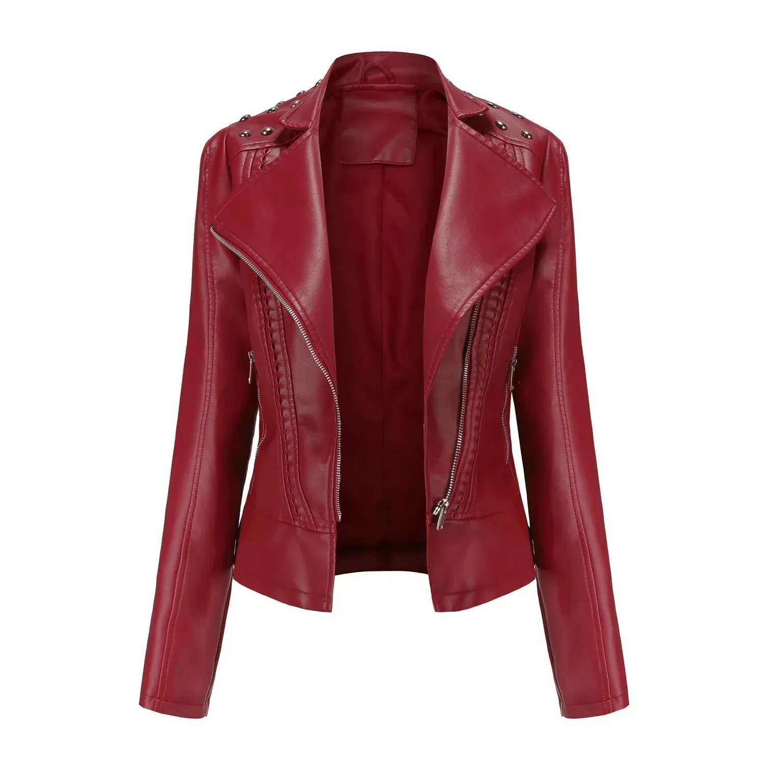 Women's Punk Rivet  Collar Slim Casual Ladies Leather Jacket