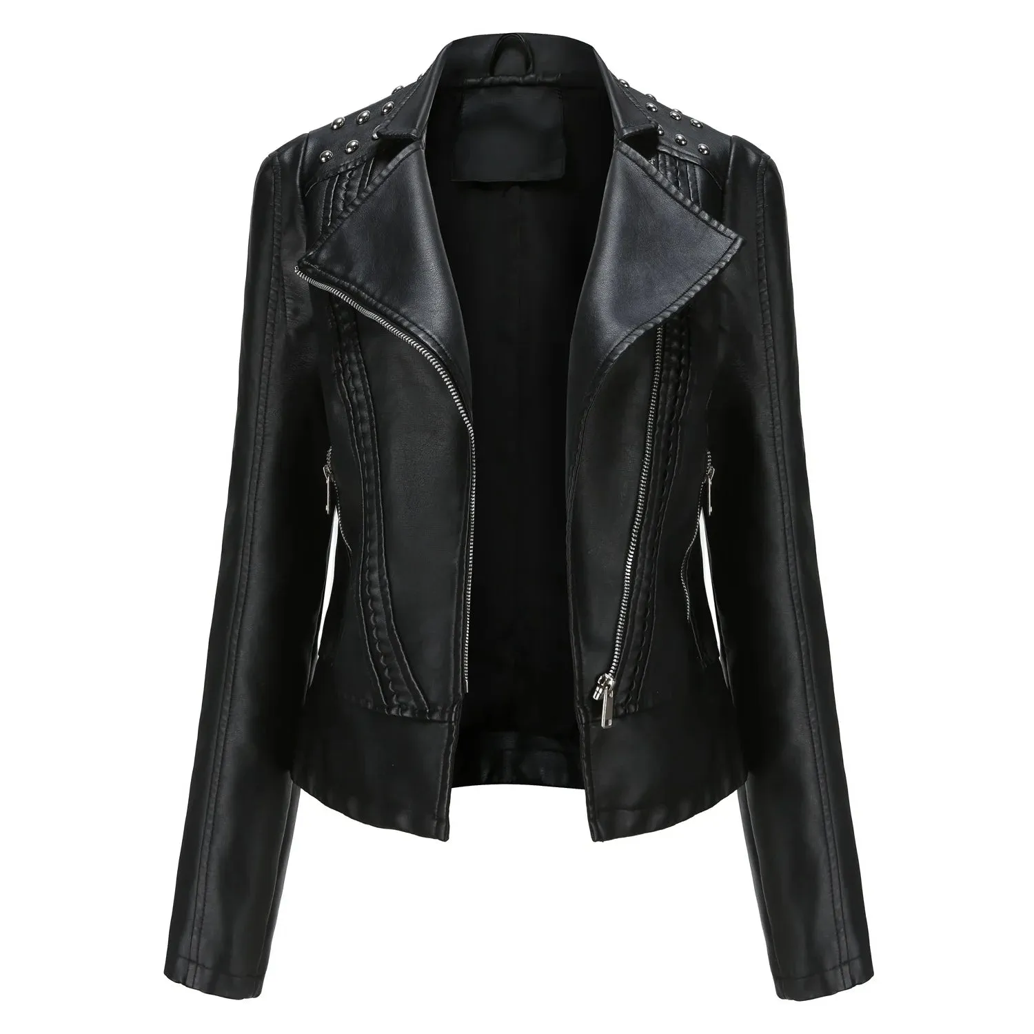 Women's Punk Rivet  Collar Slim Casual Ladies Leather Jacket