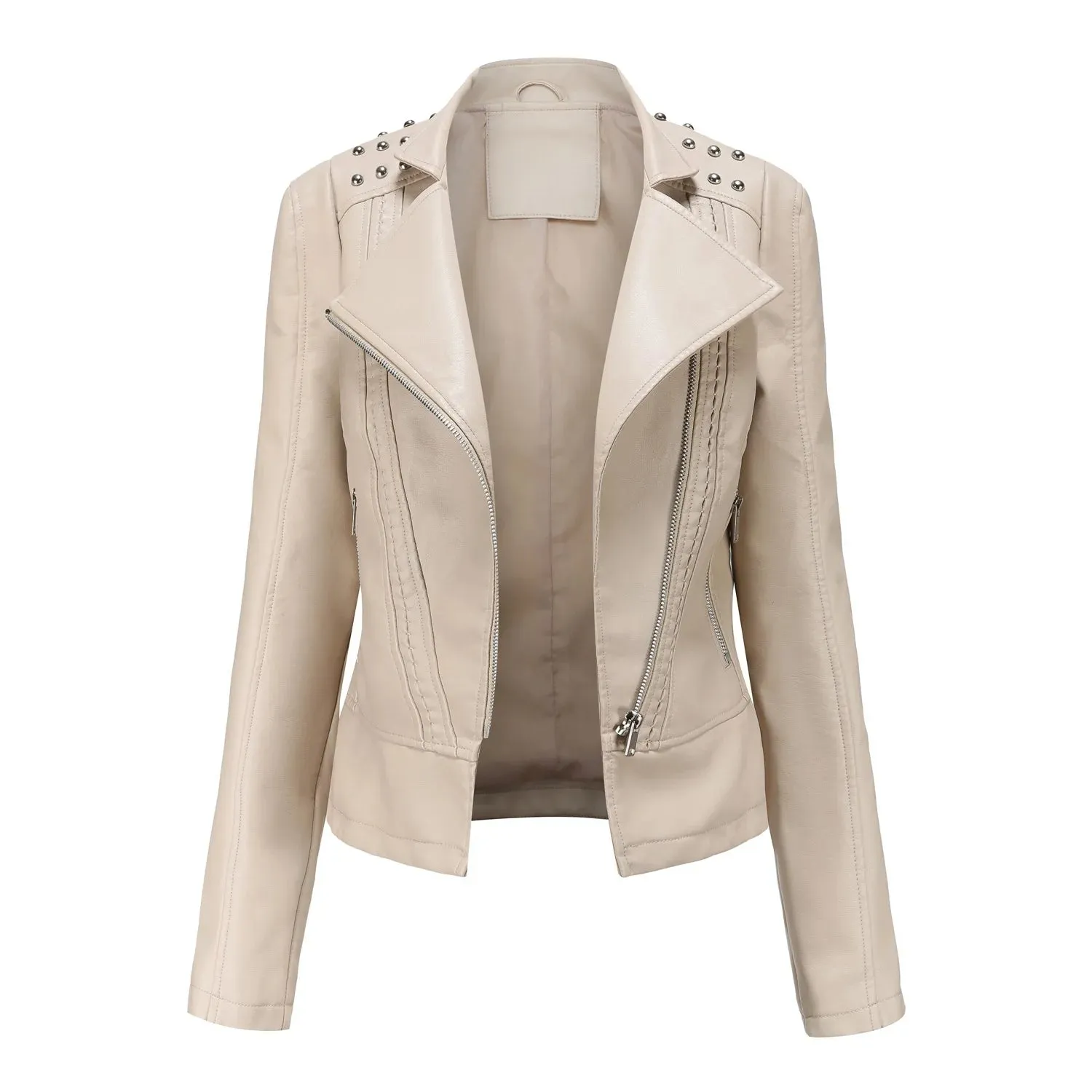 Women's Punk Rivet  Collar Slim Casual Ladies Leather Jacket