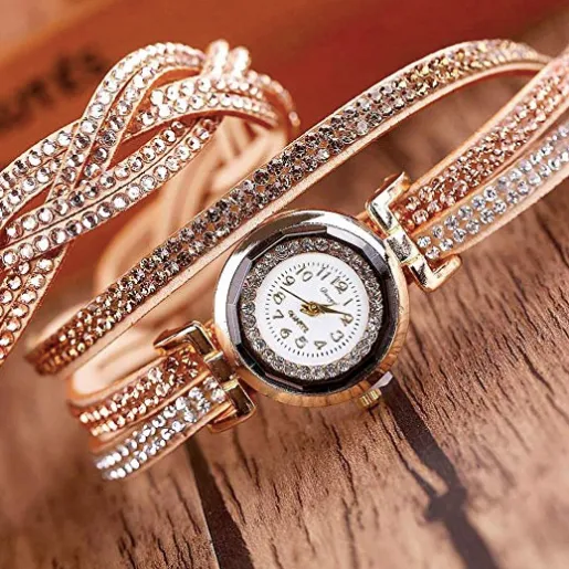 Women's Rhinestone Braided Bracelet Watch