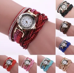 Women's Rhinestone Braided Bracelet Watch