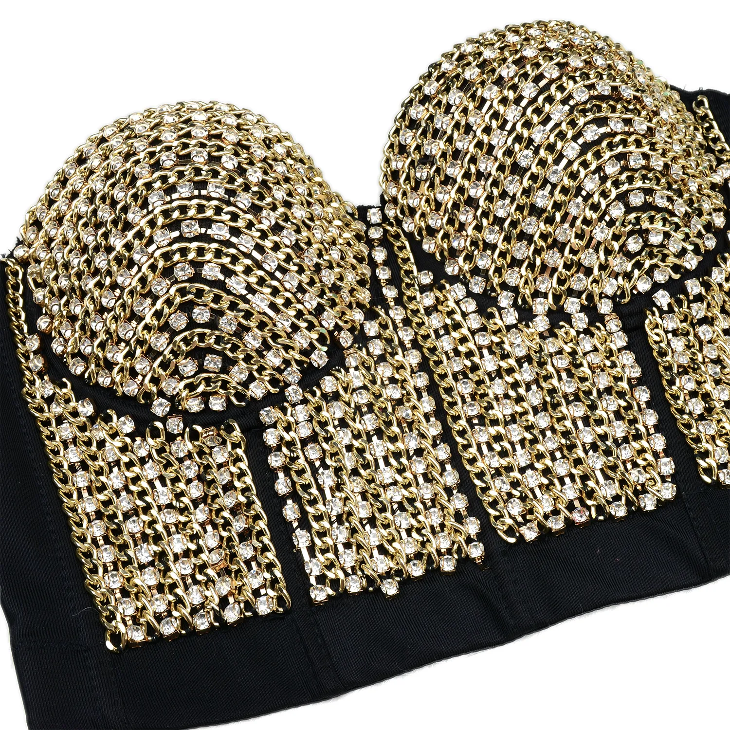 Women's Rhinestone Diamond Chain Bustier Crop Top Corset Top Bralet Gold