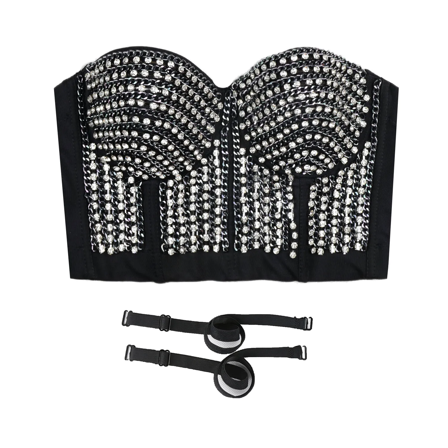 Women's Rhinestone Diamond Chain Bustier Crop Top Corset Top Bralet Silver