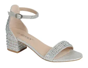 Women's Rhinestone Embellished Open Toe Sandal with Ankle Strap & Block Heel