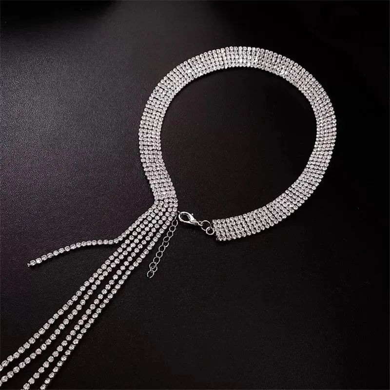 Women's Rhinestone Fringe Choker Necklace