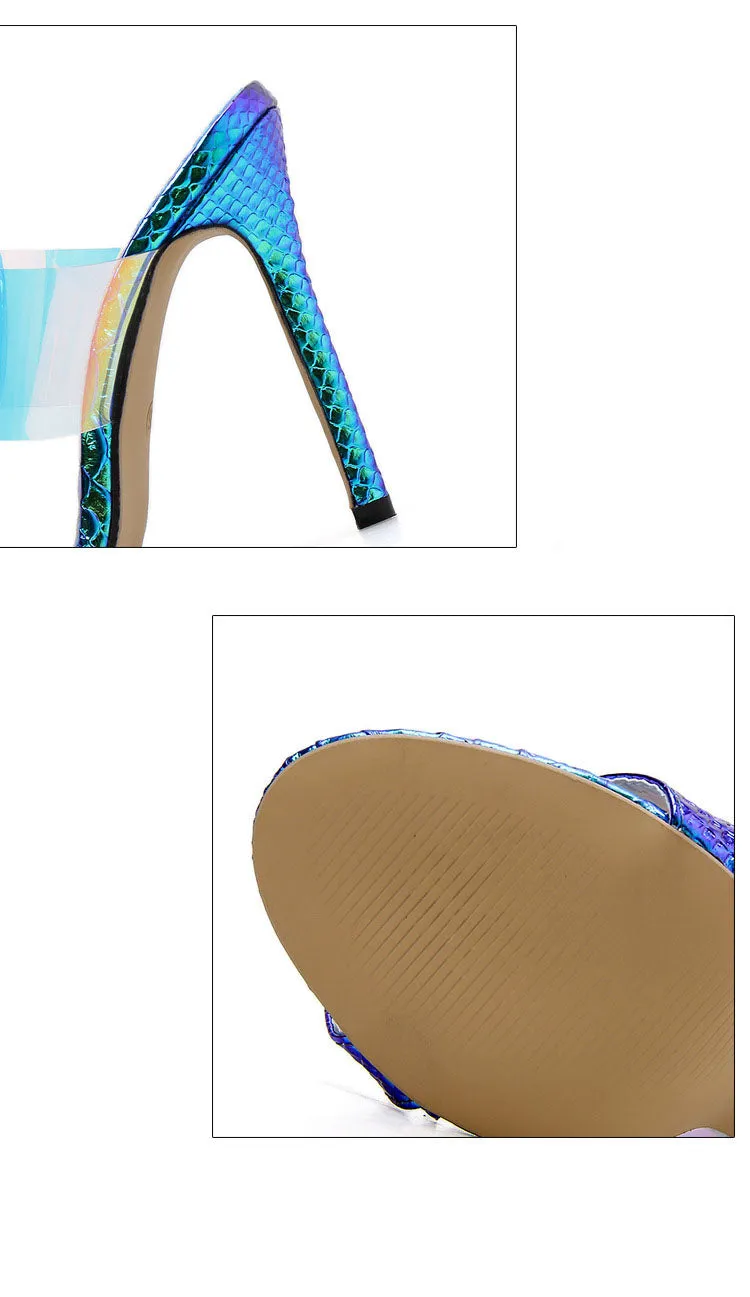 Women's Sandals and Slippers Transparent PVC Color Fish Mouth Sexy Thin High Heel