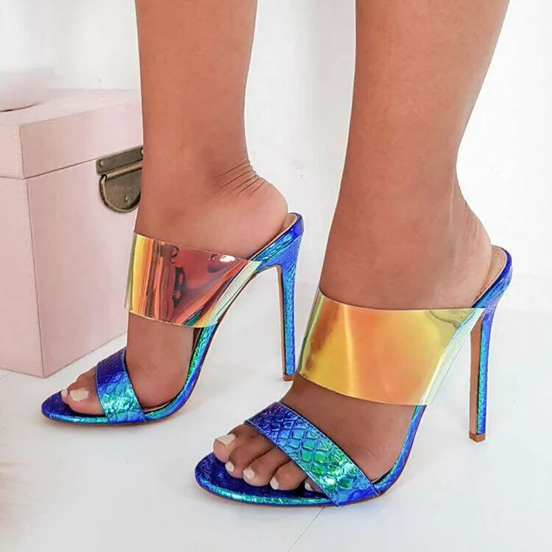 Women's Sandals and Slippers Transparent PVC Color Fish Mouth Sexy Thin High Heel