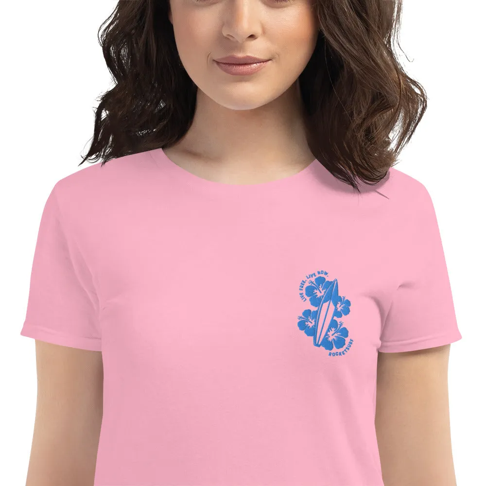 Women's short sleeve Live Free Live Now - Teal Embroidery
