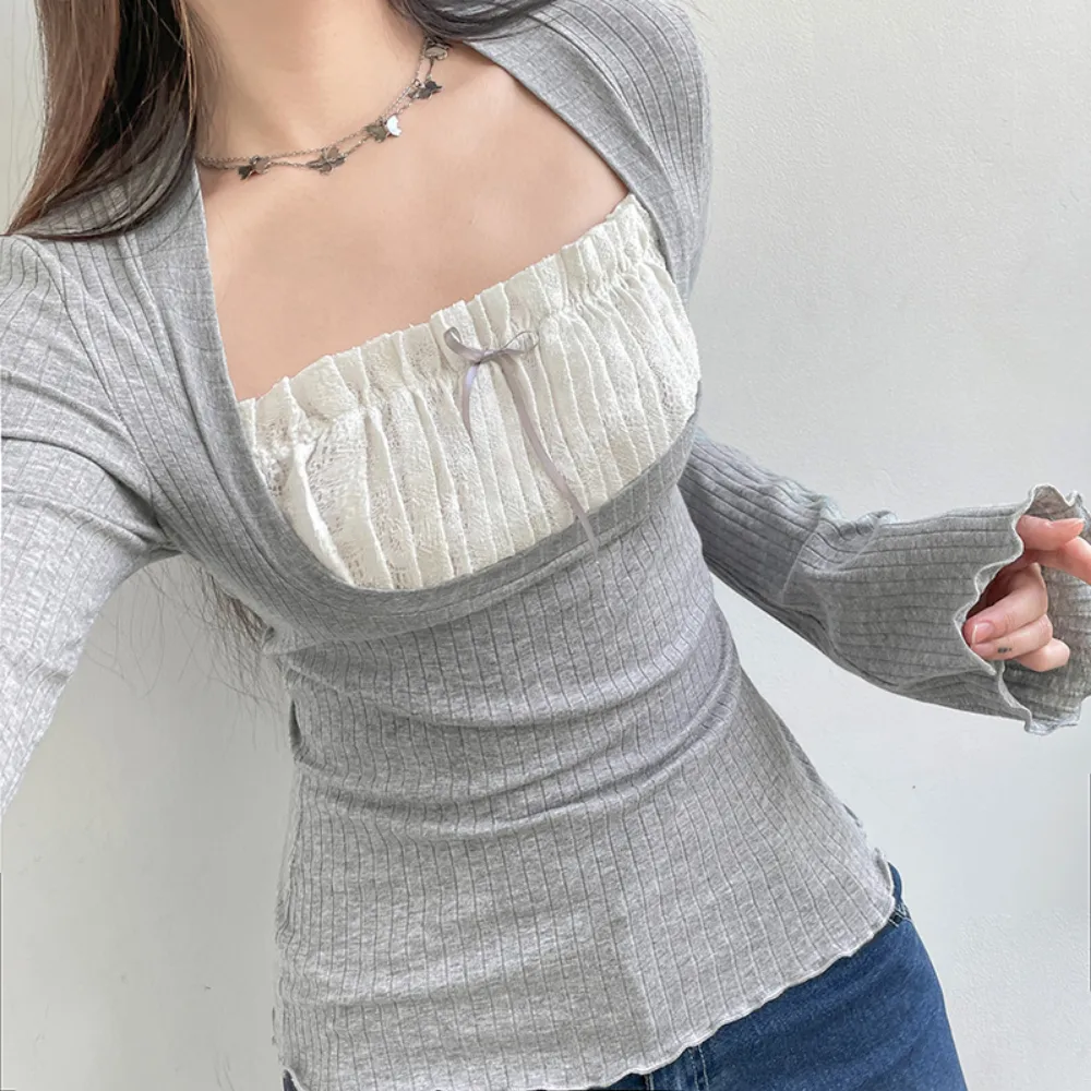 Women's Square Neck Panel Long Sleeve