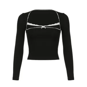 Women's Square Neck Slim Long Sleeve