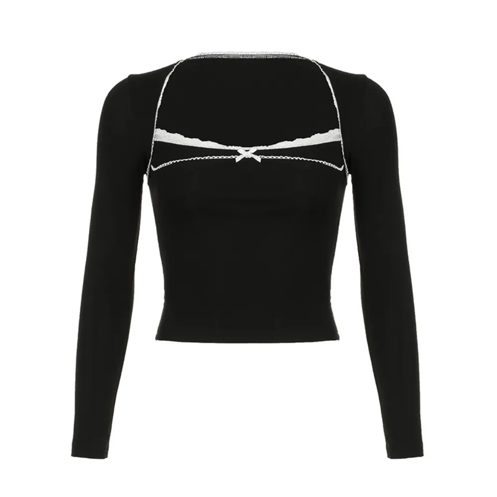 Women's Square Neck Slim Long Sleeve