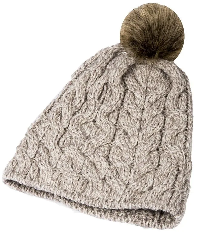 Women's Supersoft Merino Wool Hat with Faux Fur Bobble by Aran Mills - 5 Colours
