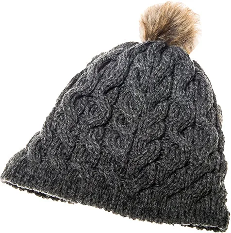 Women's Supersoft Merino Wool Hat with Faux Fur Bobble by Aran Mills - 5 Colours