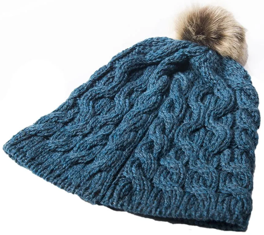 Women's Supersoft Merino Wool Hat with Faux Fur Bobble by Aran Mills - 5 Colours