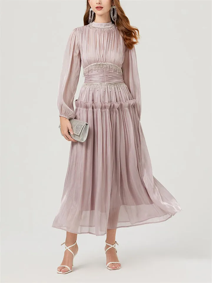 Women's Tassel Rhinestone Embellished Pleated Waisted Dress