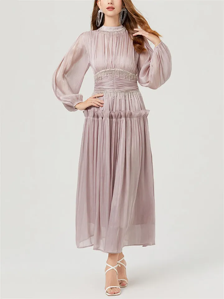 Women's Tassel Rhinestone Embellished Pleated Waisted Dress