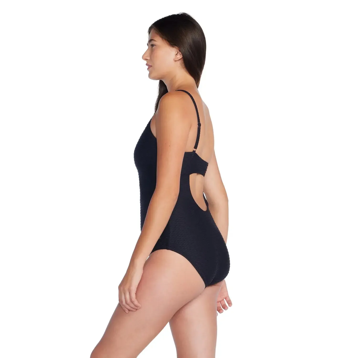 Women's Texture Adjustable Thin Strap One Piece Swimsuit
