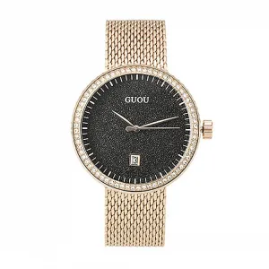 Women's Watch purple starry dial with calendar stainless steel strap elegant watch