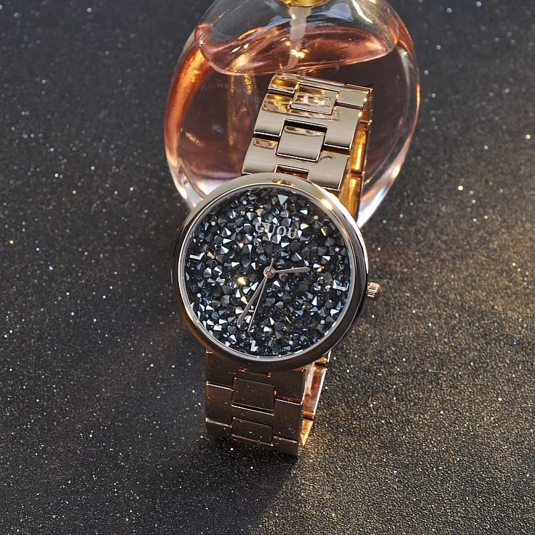 Women's Watch starry sky rhinestone rose gold starry embellishment dial stainless steel strap elegant watch