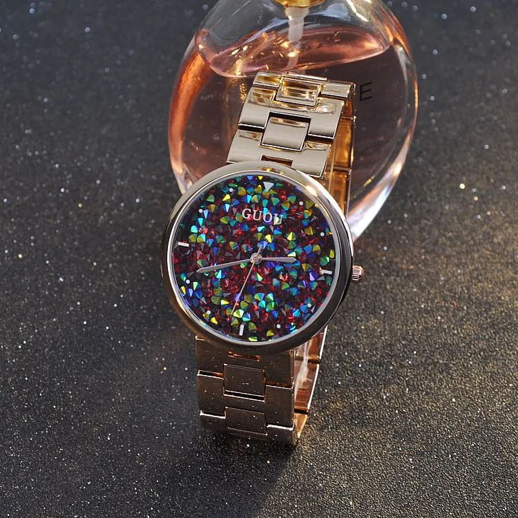 Women's Watch starry sky rhinestone rose gold starry embellishment dial stainless steel strap elegant watch
