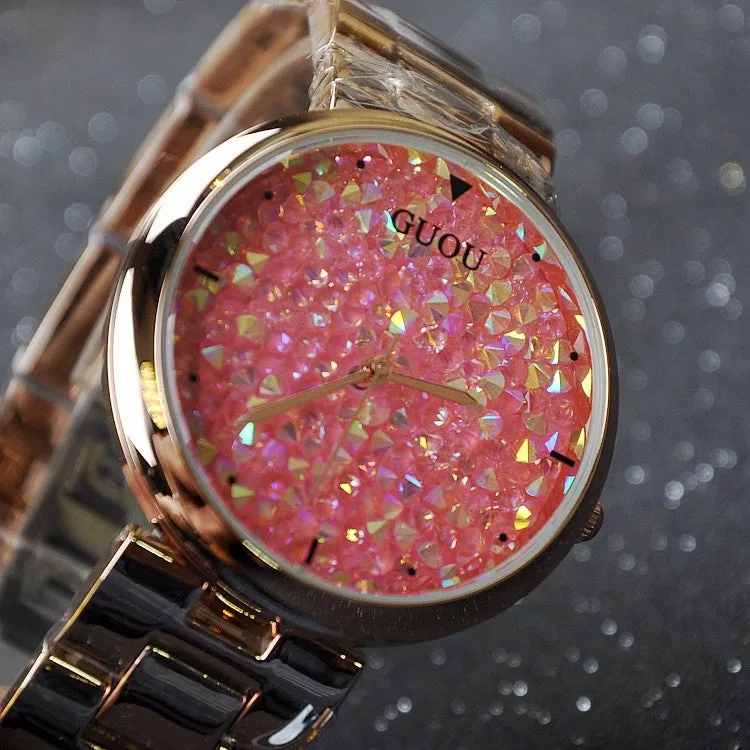 Women's Watch starry sky rhinestone rose gold starry embellishment dial stainless steel strap elegant watch