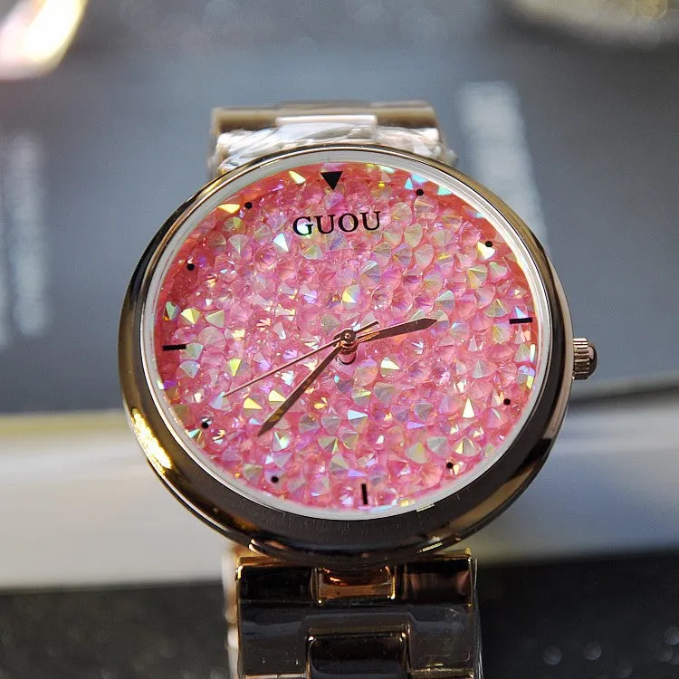 Women's Watch starry sky rhinestone rose gold starry embellishment dial stainless steel strap elegant watch