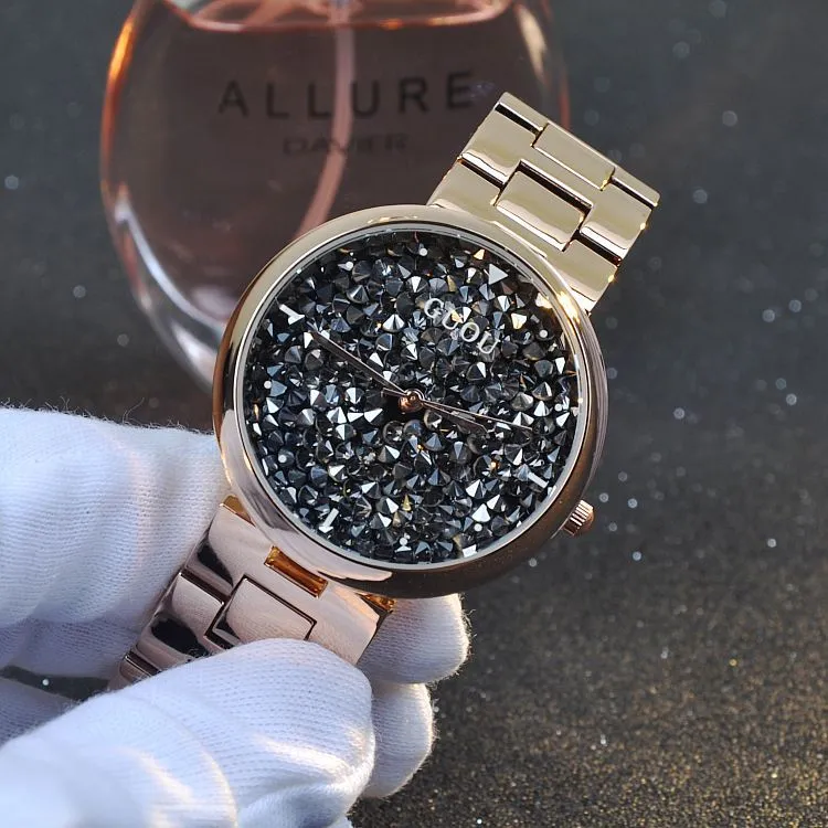 Women's Watch starry sky rhinestone rose gold starry embellishment dial stainless steel strap elegant watch