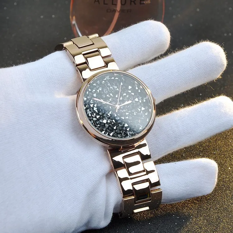 Women's Watch starry sky rhinestone rose gold starry embellishment dial stainless steel strap elegant watch