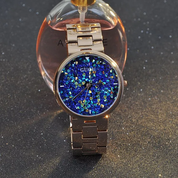 Women's Watch starry sky rhinestone rose gold starry embellishment dial stainless steel strap elegant watch