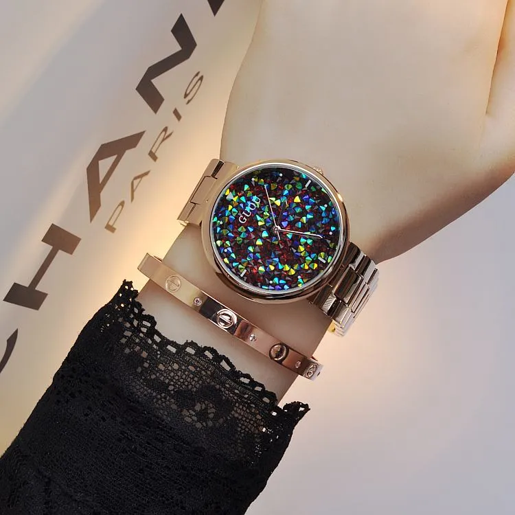 Women's Watch starry sky rhinestone rose gold starry embellishment dial stainless steel strap elegant watch