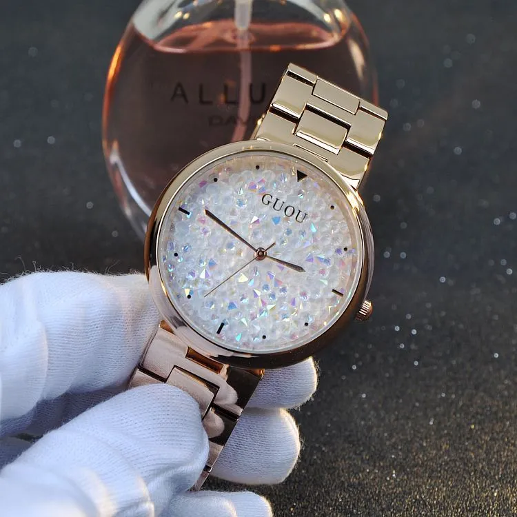 Women's Watch starry sky rhinestone rose gold starry embellishment dial stainless steel strap elegant watch