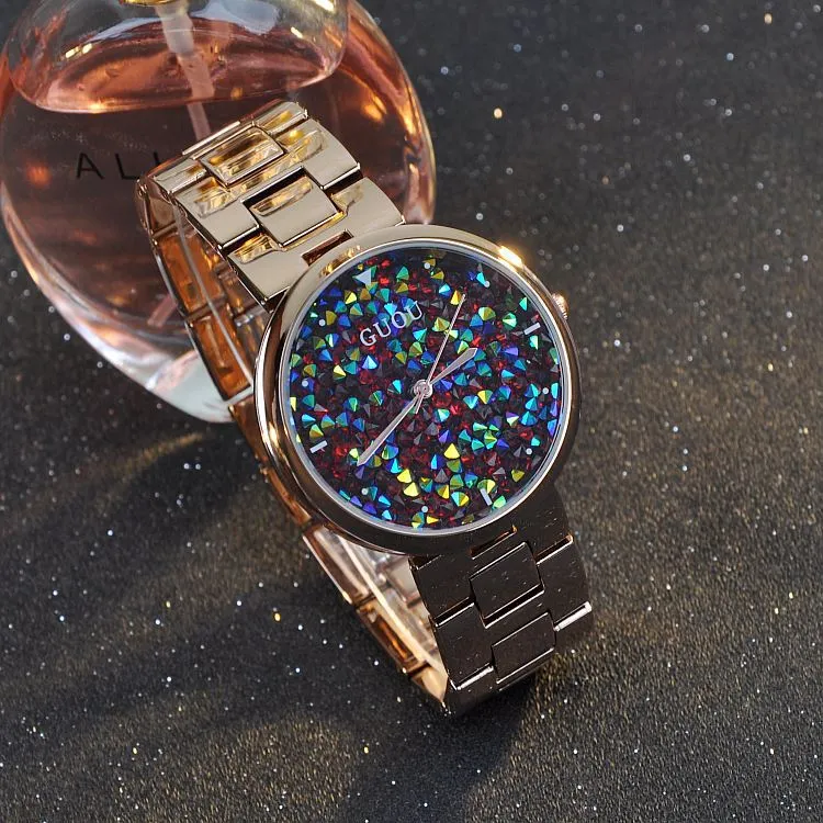 Women's Watch starry sky rhinestone rose gold starry embellishment dial stainless steel strap elegant watch
