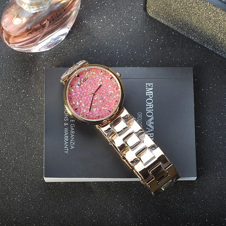 Women's Watch starry sky rhinestone rose gold starry embellishment dial stainless steel strap elegant watch