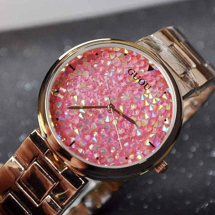 Women's Watch starry sky rhinestone rose gold starry embellishment dial stainless steel strap elegant watch