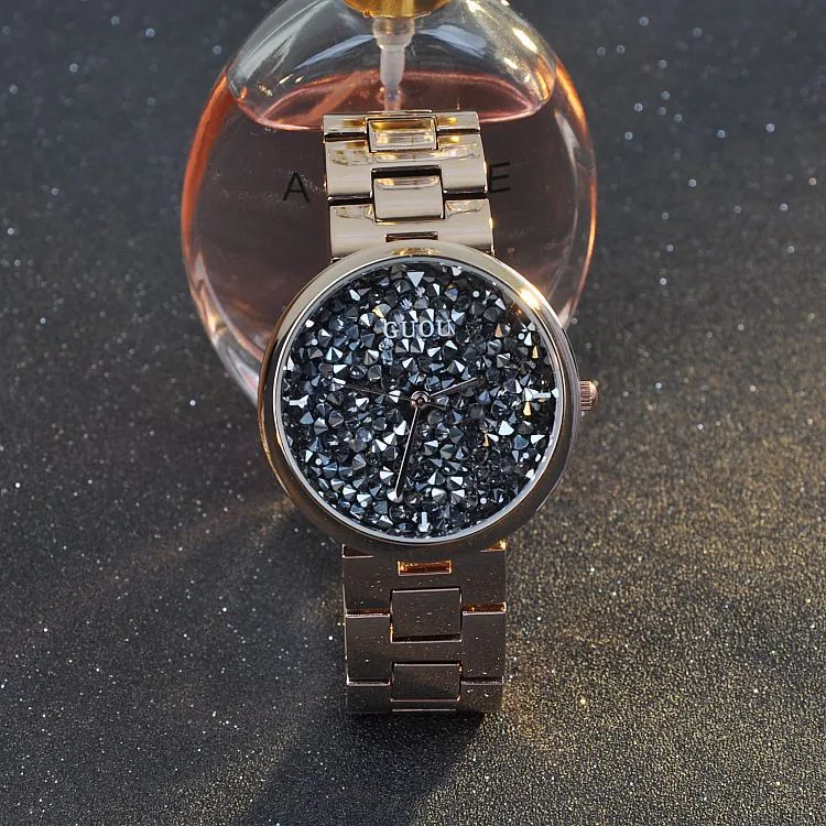 Women's Watch starry sky rhinestone rose gold starry embellishment dial stainless steel strap elegant watch