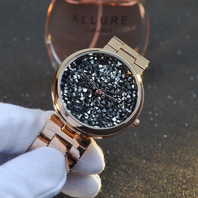 Women's Watch starry sky rhinestone rose gold starry embellishment dial stainless steel strap elegant watch