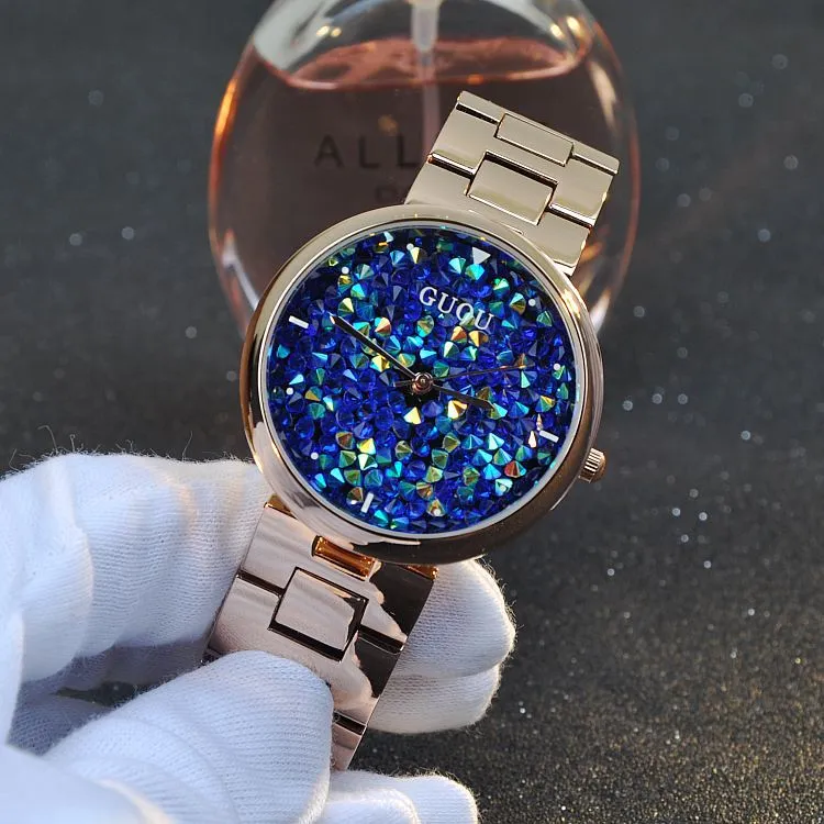 Women's Watch starry sky rhinestone rose gold starry embellishment dial stainless steel strap elegant watch