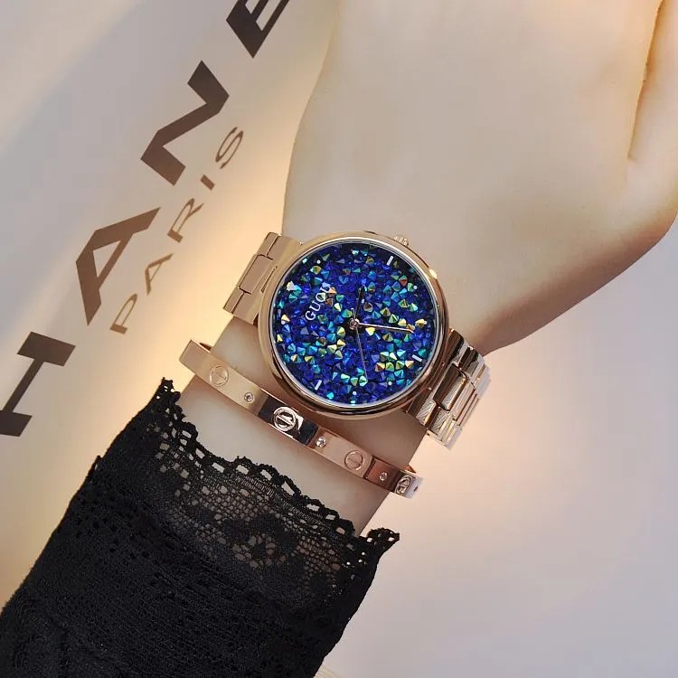 Women's Watch starry sky rhinestone rose gold starry embellishment dial stainless steel strap elegant watch