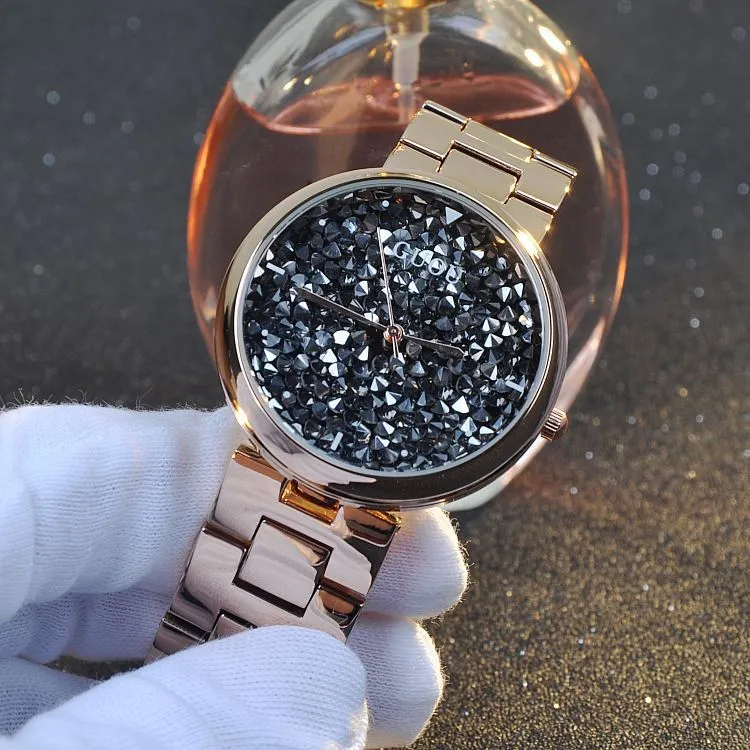 Women's Watch starry sky rhinestone rose gold starry embellishment dial stainless steel strap elegant watch