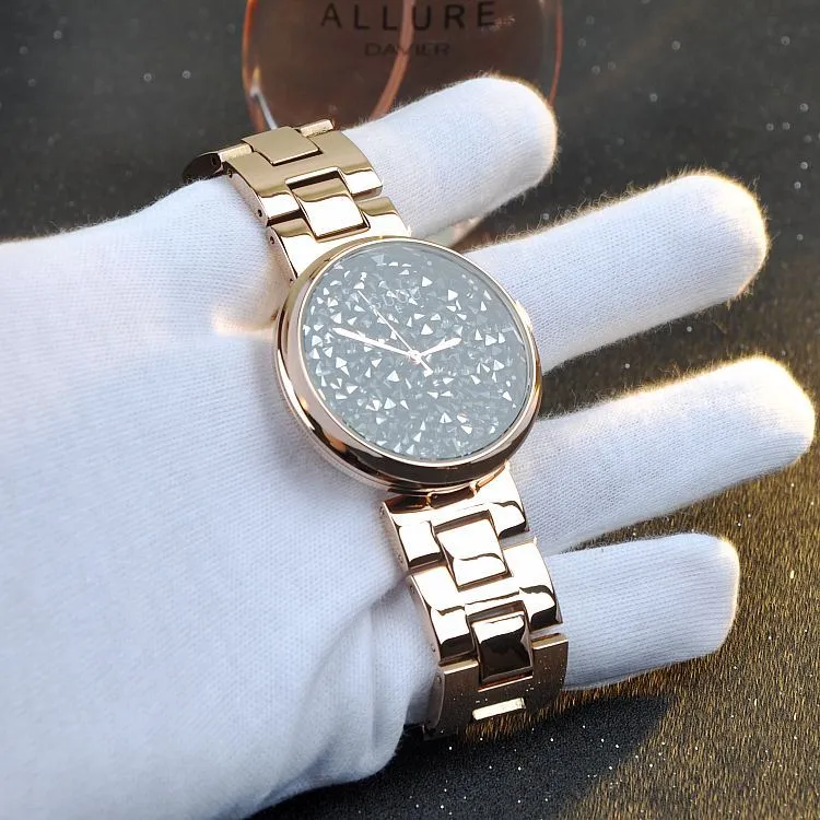 Women's Watch starry sky rhinestone rose gold starry embellishment dial stainless steel strap elegant watch