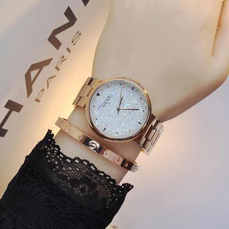 Women's Watch starry sky rhinestone rose gold starry embellishment dial stainless steel strap elegant watch